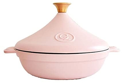 HAJHI Double Handles Tangine Enamel Cast Iron Tagine Pot Induction Universal 2.6L Tajine Pot Moroccan for Open Flame Stew(Pink)