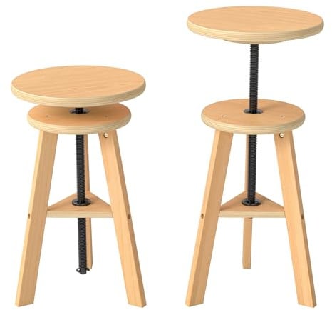 DFENG Zeichenhocker aus Buchenholz, Drehhocker, Höhenverstellbar, Natürliche Holzfarbe