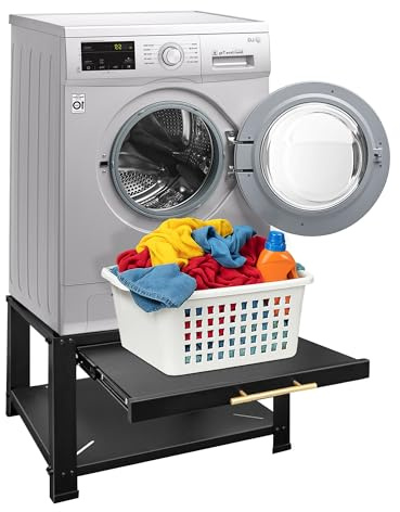 Royxen Washer and Dryer Pedestals with Drawer,29 H Heavy Duty Metal Laundry Pedestal, Universal Washing Machine Stand for Basket Shelf, 800lbs Capacity
