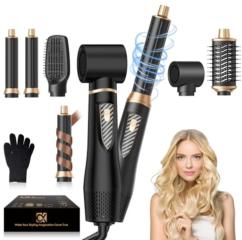 UMIGA Airstyler 5 in 1 Hairstyler Set, Ionen Föhnbürste mit 30mm Warmluft-Lockenstab | 1000W Haartrockner für Volumen, Trocknen, Glätten & Locken | 3 Temperaturstufen (50°C-105°C) für Alle Haartypen