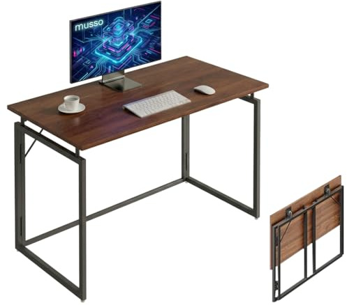 MUSSO F5 Klappschreibtisch, 80 x 40 cm, Montagefrei, Braun | 80 x 40 cm Platte, klappbar, montagefrei, Homeoffice, Studium und Basteln