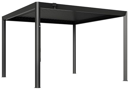 PRIMEYARD Pergola 3,5x3,5 m Aluminium Pfosten und Lamellendach aus Stahl - anthrazitfarbene Terrassenüberdachung