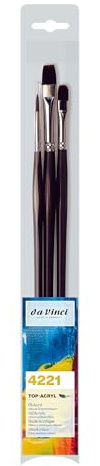 da Vinci, TOP-ACRYL, Acryl-Malpinselset, 3-teilig | Robuste, formstabile Synthetikfasern führen cremige und pastose Farben kontrolliert über den Malgrund.