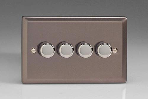 Varilight 4-Gang 2-Way V-Pro Push On/Off Rotary LED Dimmer 4 x 0-120W (Twin Plate) Pewter