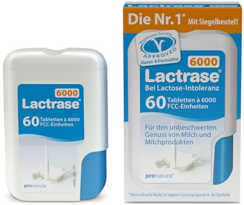 pro natura Lactrase 6000 – 60 Lactase Tabletten bei Lactose-Intoleranz, für den unbeschwerten Genuss von Milch und Milchprodukten