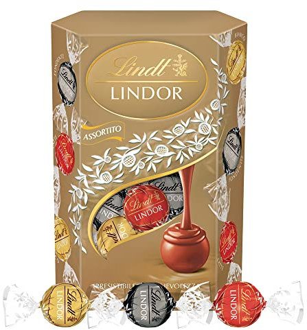 Lindt LINDOR Praline di Cioccolato al Latte, Fondente, Bianco, 16 Cioccolatini Assortiti, in confezione 200g