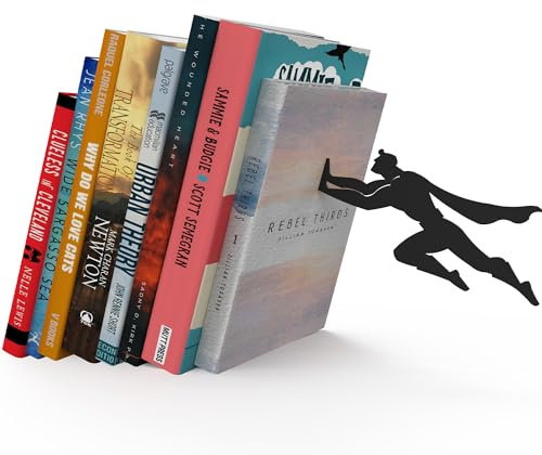 Stylische Metall Buchstütze in Schwarz - Bücherhalter für jeden Winkel, Regalbrett, Schreibtisch, Desk - Deko Buch Organizer Bücherhalter - die coolste Geschenkidee (Superheld)