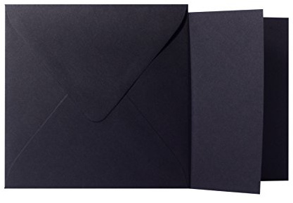 Briefumschläge24Plus 25 Quadratische Schwarz Briefumschläge 120g von der Größe 14 X 14 cm + Klappkarten 240g von der Größe 13,5 X 13,5 cm, mit dreieckiger Lasche zum Kleben ohne Fenster