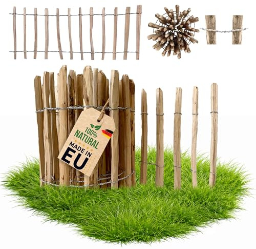 Floranica clôture en noisetier châtaignier 5 m x 70 cm de hauteur, écart entre les lattes 4-6 cm, clôture en rouleau