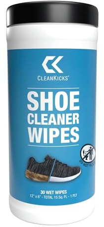 CleanKicks Shoe Cleaner Shoe Wipes for White Sneakers, Suede, Canvas, Leather, Removes Scuffs, Dirt & Stains,Multipurpose Travel Size Cleaning Wipes for Athletic Shoes, Boots & More - 30 Count