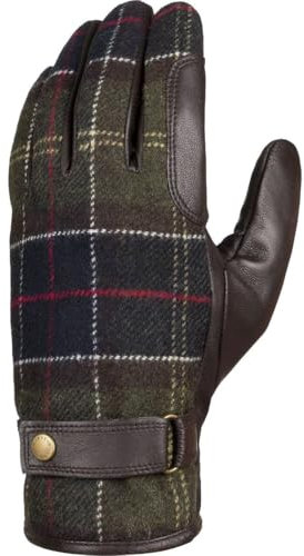 Barbour Uomo Leather Tartan Newbrough Gloves Tartan Classico L