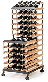 RAXI™ Motion - Fahrbares Weinregal aus Buchenholz mit luxuriösem Design, ideal zum Präsentieren Ihrer Weinsamlung/Vinothek – 90x Flaschen