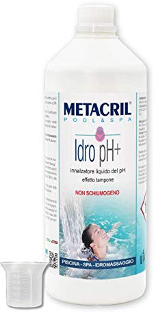 Metacril Idro pH+ con Bicchierino Dosatore, Innalzatore Liquido del pH Effetto Tampone, non Schiumogeno, Ideale per Piscina e Spa Idromassaggio - 1L