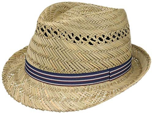 LIPODO Sombrero de Paja Harvester Stripes Mujer/Hombre - Made in Italy Playa Sol Trilby con Banda Grosgrain Verano Primavera/Verano - M (56-57 cm) Natural