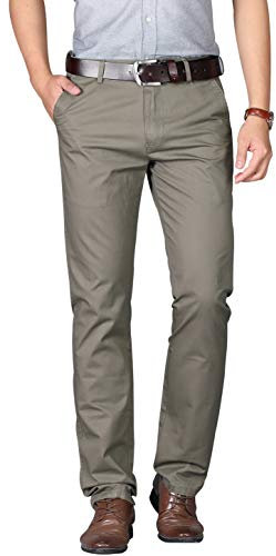 Kuson Homme Pantalon Anti-Rides Taille Haute Coton Tube Droite Décontracté Kaki 46