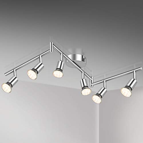Defurhome LED Deckenleuchte Drehbar, 6 Flammig LED Strahler Deckenlampe Spot,Modern Deckenstrahler (Weißes Chrom) für Küche, Wohnzimmer, Schlafzimmer, inkl. 6 x 4W GU10 LED Lampen (400LM, warmweiß)