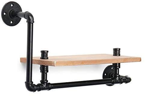 MASUNN Support À Tablette Flottante En Bois, Tube Industriel Vintage Unité De Rangement Murale Vintage Support À Tablette Flottante En Bois, Tube Industriel Vintage Unité De Rangement Mural Vintage