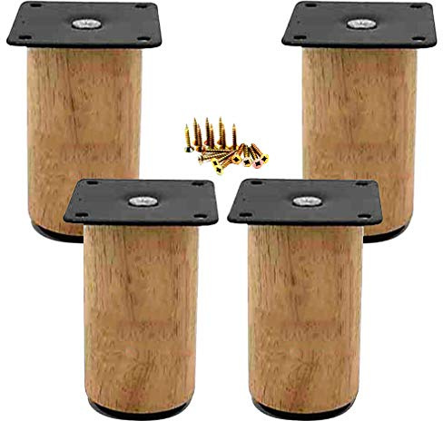 4x Pieds de Meubles en Bois Massif,Pattes de Canapé-Lit de Rechange,Pied de Meuble TV Rond DIY,Moderne Table Basse Placard Table de Chevet Jambes,avec Accessoires de Montage,Bois d'hévéa (15cm/5.9)