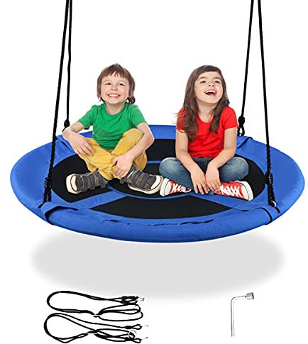 RELAX4LIFE Nestschaukel aus Stahlrohr, Schaukel Outdoor, Garten-Schaukel Kinderschaukel, Tellerschaukel für Kinder und Erwachsene, Rundschaukel höhenverstellbar, Ø 100 cm, bis 150 kg belastbar (Blau)