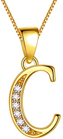 Aurora Tears Buchstabe C Halskette 925 Sterling Silber 18 Karat vergoldet Initiale C Alphabet Anhänger mit Zirkonia Schmuck Dating für Frauen DP0045C-Y