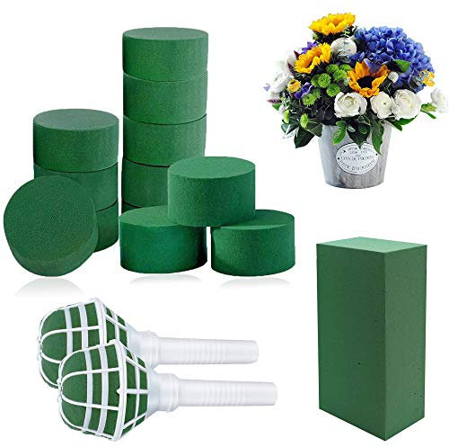 Woohome 18 Stück Grüner Blumenschaum für Frischblumen Blumenschaum DIY, Blumenstraußhalter und Blumenbändern für Blumenarrangement, Hochzeitsstrauß Zubehör