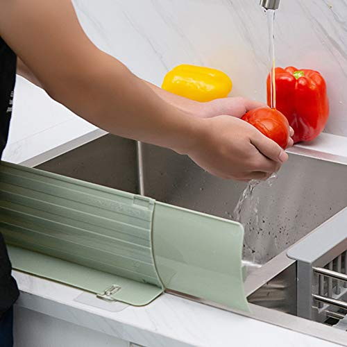 RANRANHOME Waschbecken Wasserspritzer Wache mit Saugnäpfen, dehnbarer Waschwand, Spülenkantenschutz für Küche und Badezimmer, 2 stücke,Grün