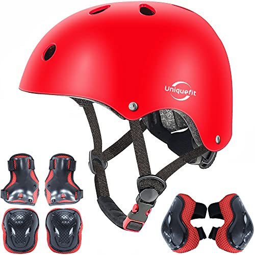 Einstellbare Jungen Mädchen Helm mit Knie &Elbow Pads Handgelenkschützer, Kinder Outdoor-Sport Schutzausrüstung Set 7Pcs für Roller Scooter Skateboard Fahrrad