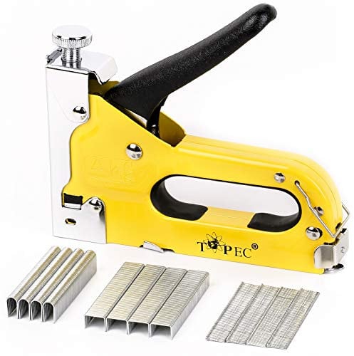 Upholstery Staple Gun Heavy Duty, TOPEC 3-in-1 Stapler Gun with 600 Staples, Manual Brad Nailer Power Adjustment Stapler Gun for Wood, Crafts, Carpentry, Decoration DIY