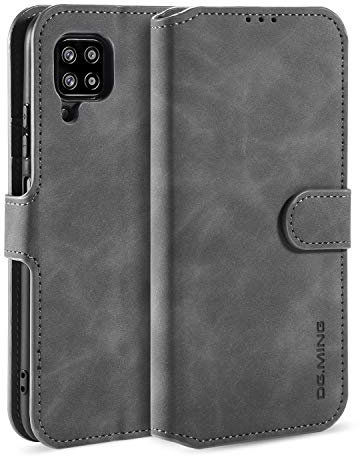 UEEBAI Handyhülle für Samsung Galaxy A42 5G, Hülle Retro Premium PU Leder Weiche Klapphülle Magnetverschluss Wallet Kartenfach Standfunktion Anti Kratzern Flip Case Trageband Schutzhülle - Grau