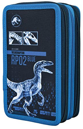Scooli Jurassic World Tripledecker - gefülltes Federmäppchen mit Eberhard Faber Stiften - stylische Federmappe mit Motiv - Schlamperbox für Buntstifte und Bleistifte - ideal für den Schuleinsatz