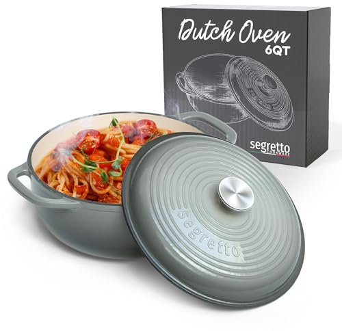 Segretto Cookware Enameled Cast Iron Dutch Oven, 6 Quarts, Gray