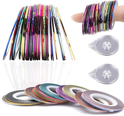 46 Rollen Nail Art Stripes Tape YUTOU Nail Striping Sticker DIY Selbstklebend Glitze Line mit 2 Stück Nagelbandspender für Nagel Kunst Dekoration Aufkleber DIY