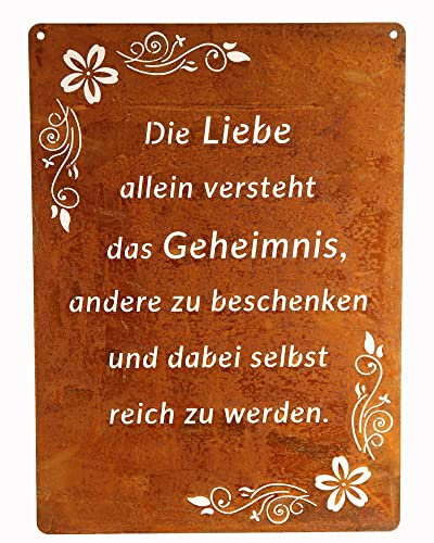 Schild Spruchtafel rostiges Gartenschild Edelrost Rost zum hängen Gartendeko 29x21cm, Es ist keine Villa (Die Liebe allein)