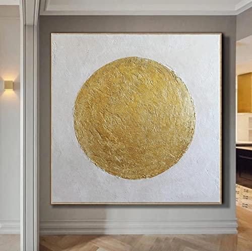 Gold Abstrakte Malerei Leinwand Kunst Blattgold Große Wandkunst Übergroße Gold Textur Malerei Moderne Wohnkultur Kreis Bild 80x80cm Rahmenlos