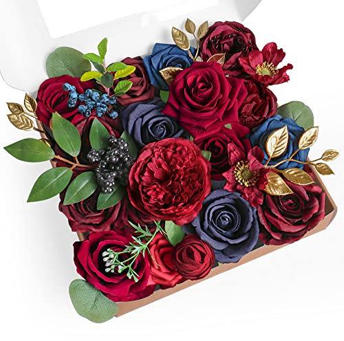 ponatia Künstliche Blumen Hochzeit Blumen Combo für Seide Künstliche Blumen Rosen für DIY Hochzeit Blumensträuße Burgund Tafelaufsätze Arrangements Party Braut Baby Shower Home Dekorationen