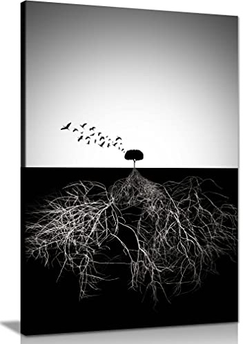 Panther Print Fine Art Prints Black & White Tree Roots in Underground Artistic Framed Canvas Print, Pictures for Home Walls, Bedroom, Living Room & Bathroom Decor 46x31cm (18x12in)