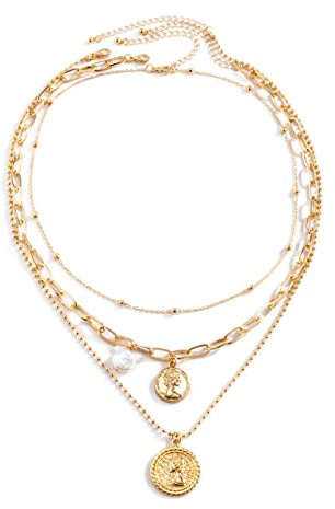 Skcess Lange Perlenkette Modeschmuck, Tosh Perlenkette Vergoldet Münze Perle Geburtstagsgeschenk Frauen Halskette