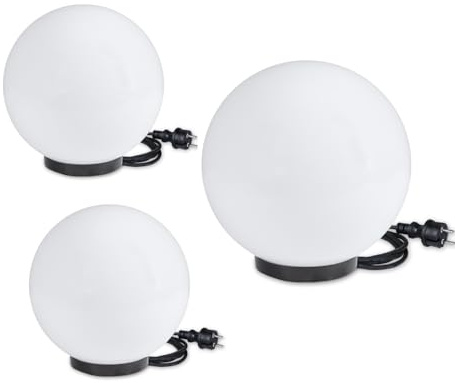Kugelleuchten 3er Set 20/20/30cm Kugellampen inkl. 3m Anschlußkabel 230V Garten Terrassenleuchten IP44 Aussenleuchten witterungsbeständig