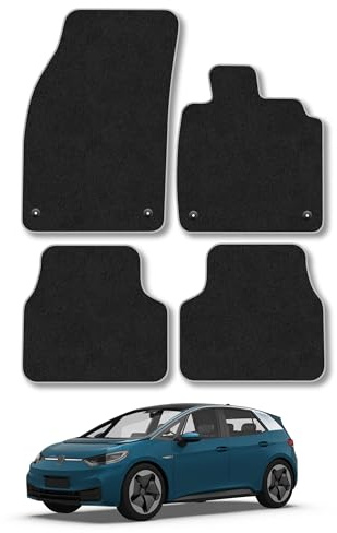 Compatible with VW ID.3 (2020+) Carpet Car Mats | Grey Edge Trim Tailored Fit Floor Mats Full Coverage Protection Accessories Easy Clean Anti Slip Made in the UK