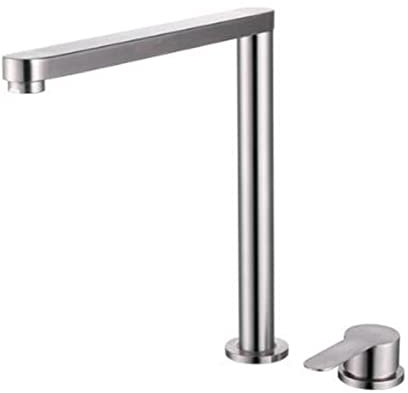 Mitigeur Cuisine sous Fenetre, Robinet de Cuisine Acier Inoxydable 2 Trous Robinet D'Évier Pivotant Eau Froide et Chaude Robinet Cuisine Pliable pour Fenêtre-Brossé