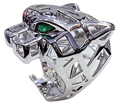 Trendy Hohl Leopard Tierfinger Ring Grüne Augen Hohl Panther Köpfe Index Finger Ring für Männer Frauen Party Schmuck-7, Platin Plattiert, OZZKI, Grün, 6