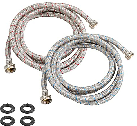 KEJJNYER 2 Pack 10 FT Stainless Steel Washing Machine Inlet Hose, Hot and Cold Water Washer Supply Hoses,3/4 Fittings Washing Machine Fill Hose