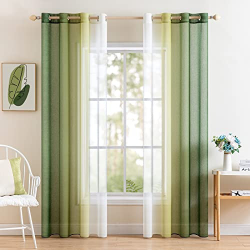 MIULEE Tende Voile in Poliestere Trasparenti Occhielli Sfumato per Soggiorno Camera da Letto Bagno Cucina Camera da Bambino Tenda Finestra Balcone Casa con 2 Pannelli 140 * 280cm Verde Oliva