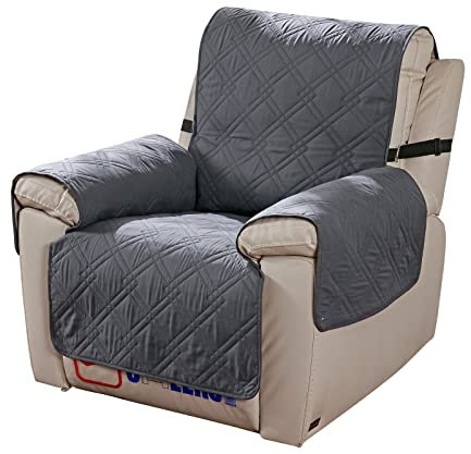 PETCUTE Sesselschoner für Fernsehsessel, Wasserdicht 1 Sitzer Sesselschoner,rutschfest Sesselauflage Relaxsessel mit 2 Verstellbaren Riemen,Waschbar,Sesselschoner Sesselauflage Relax,Dunkelgrau