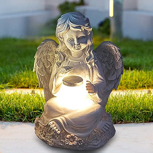 Gartendeko Angel Elf Figur mit LED Solar, Solarleuchte für Außen, Wasserdicht Gartenfiguren Elf Skulptur Fee Garten Statue, Deko Lampe für Outdoor Indoor (Mädchenengel)