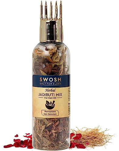 SWOSH Ayurvedic Herbs and Herbal Dry Jadibutti Mixture For Hair Oil Infusion 10 gram(0.35 oz) Bottle With Comb Applicator