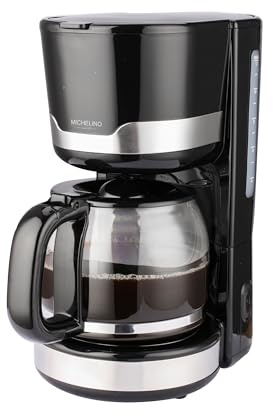 Michelino 1000 Watt Kaffeemaschine 1,5 L Kaffeeautomat Anti-Tropf-System inklusive Permanentfilter und Messlöffel schwarz