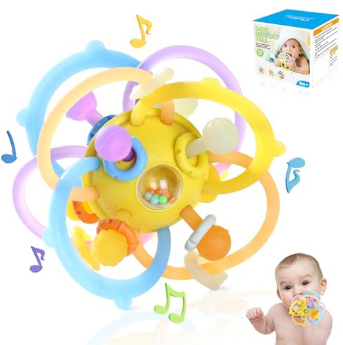 Orzbow Jouet Bébé 3 6 Mois, Silicone Anneau Dentition Bebe Refrigerant Educatif Jeux Montessori Eveil Bebe 0 3 6 Mois, Balle Sensorielle Bébé Eveil, Cadeau Naissance Fille et Garçon
