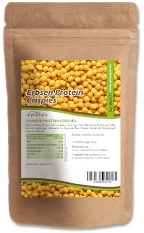 Mynatura Erbsenprotein Crispies | 57% Eiweiß | Pea Protein | Pflanzliches Eiweiß aus Erbsen | Vegane Nahrungsergänzung | Eiweißsnack | Peas (1000g)
