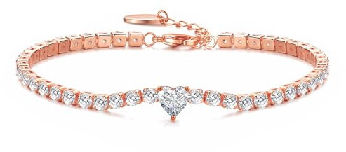 Philip Jones Rose Gold Plated Heart Solitaire Tennis Bracelet Created with Zircondia® Crystals